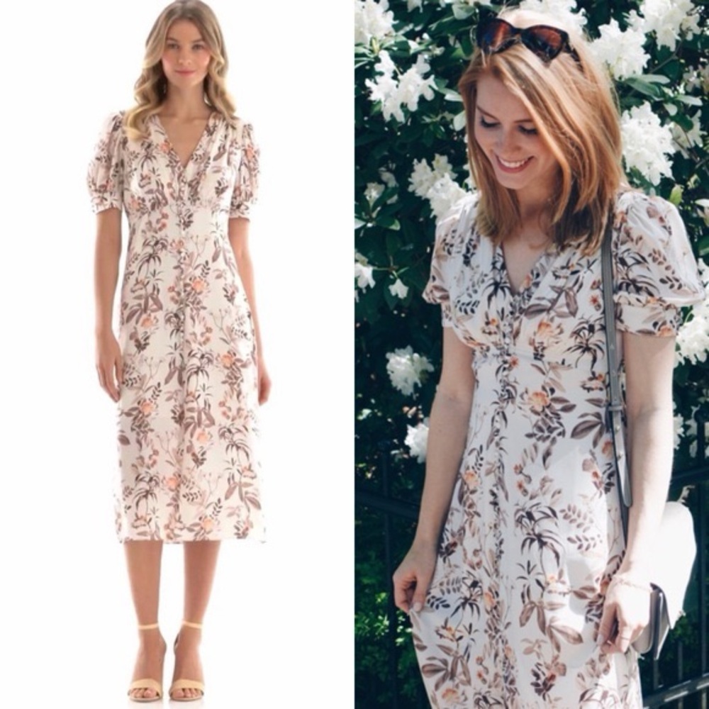 Gal Meets Glam Cream and Brown Floral Midi Dress